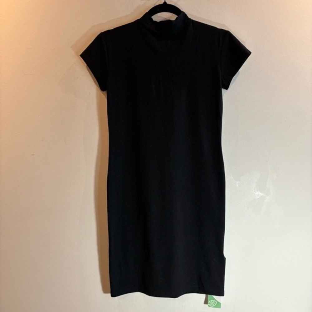 Classic Black Mock Neck Cap Sleeve Dress